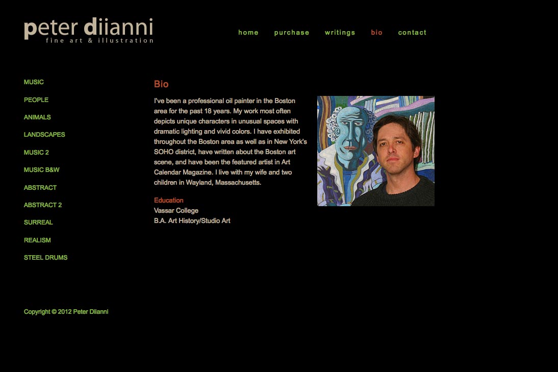 web design for an artist - bio page