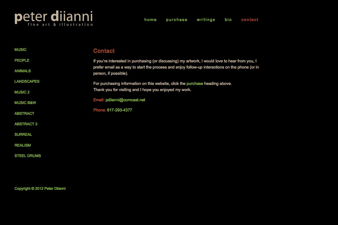 web design for an artist - contact page