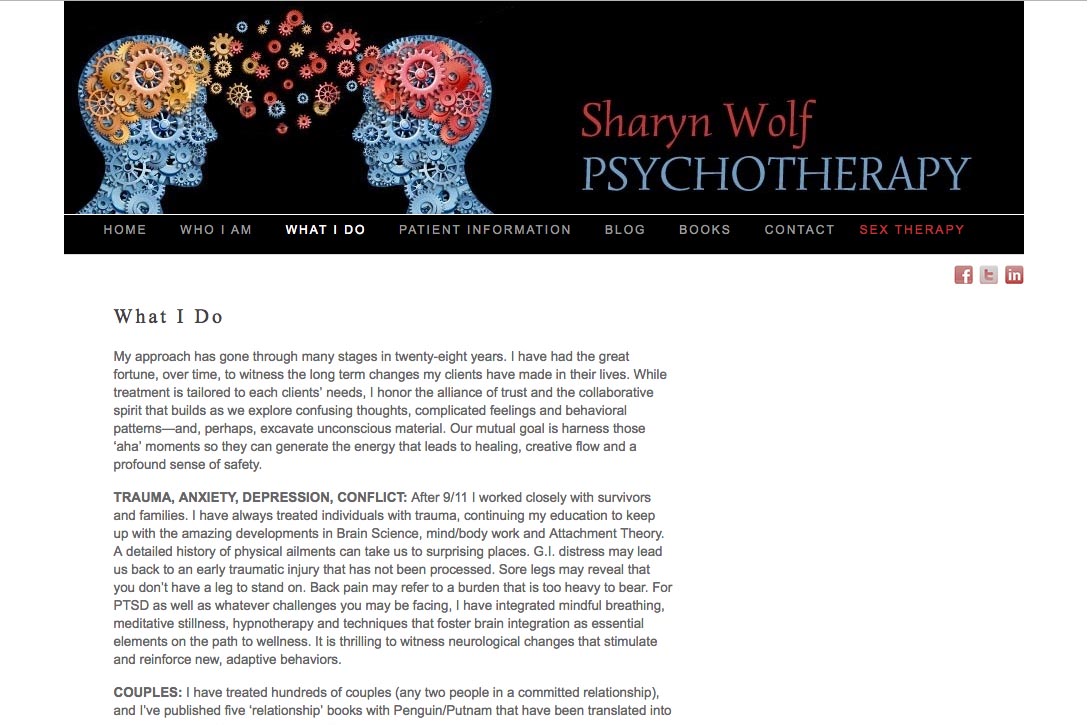 web design for a therapist and author - what I do page