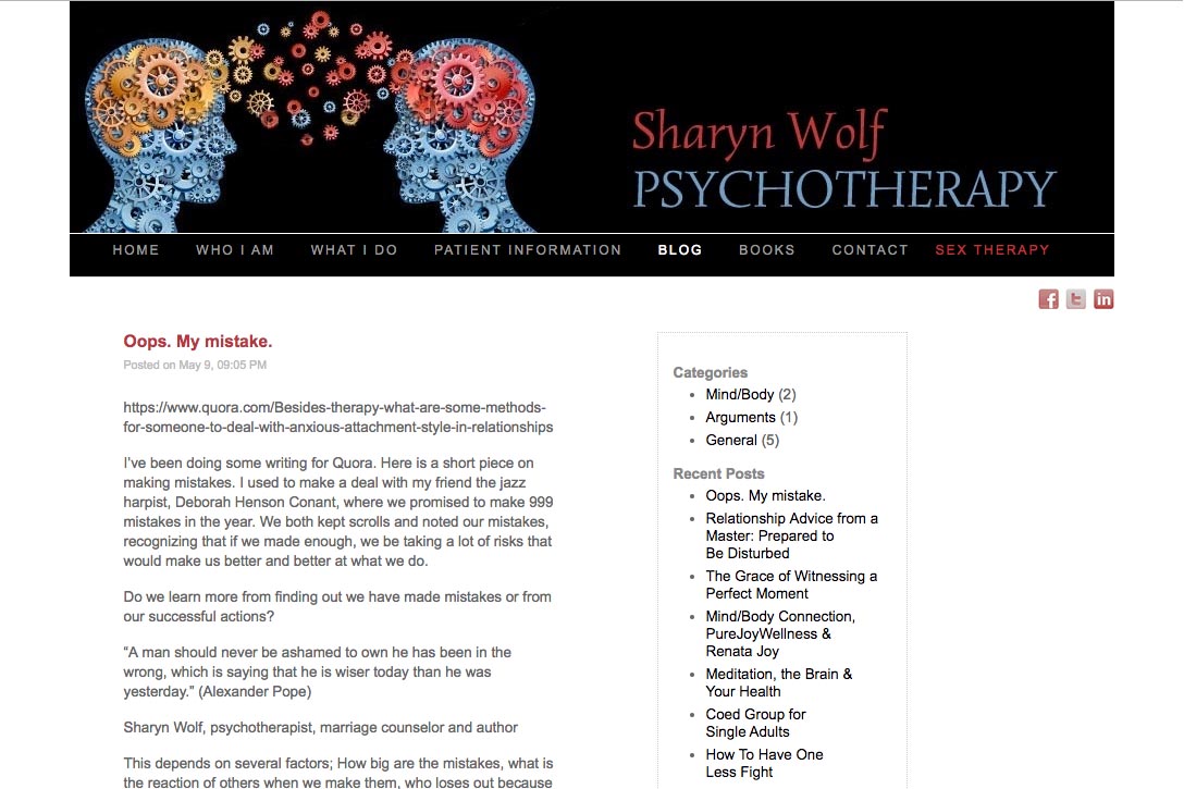 web design for a therapist and author - blog