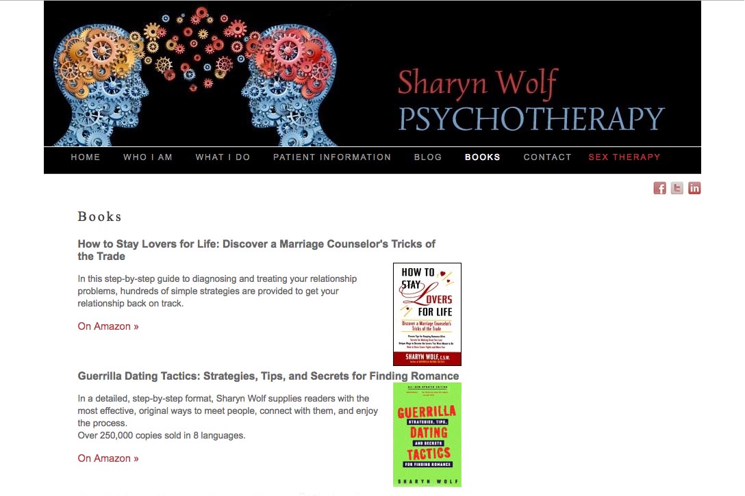 web design for a therapist and author - books page