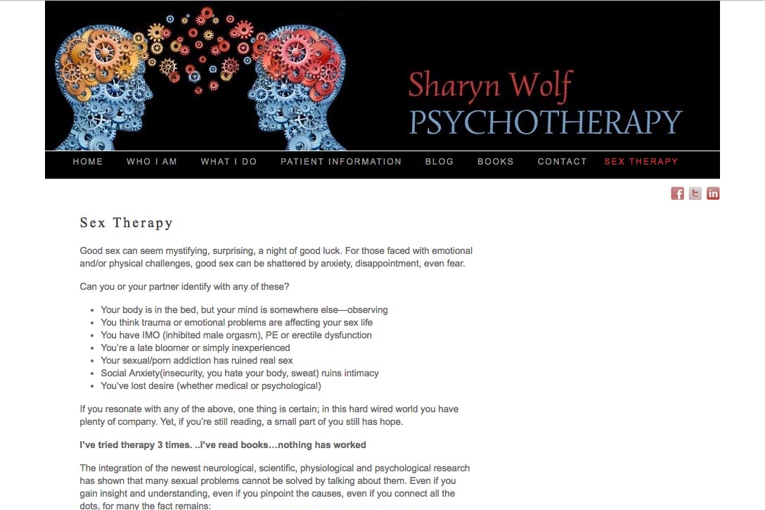 web design for a therapist and author - sex therapy page