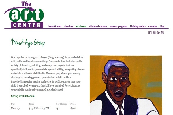 web design for an art school for New York children - art classes page
