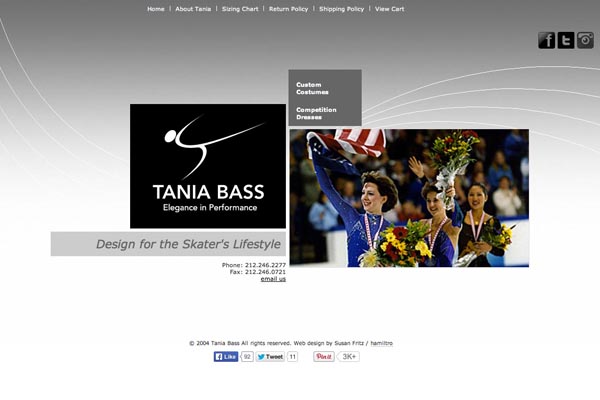 e-commerce  web design for a couture skating costume designer