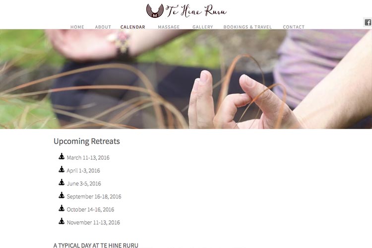 web design for a yoga retreat - upcoming events page