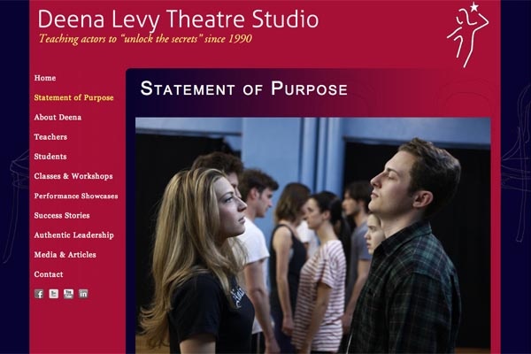 web design for an acting school - Deena Levy Theatre Studio - statement of purpose