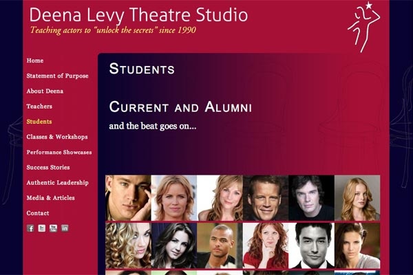 web design for an acting school - students landing page