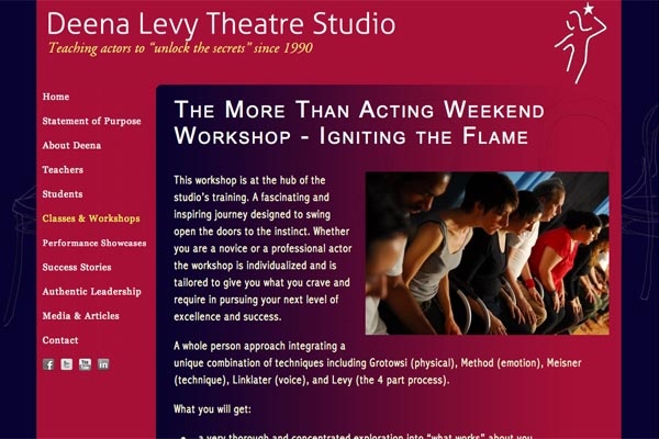 web design for an acting school - single class page