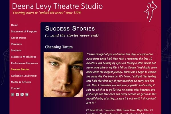 web design for an acting school - success stories page