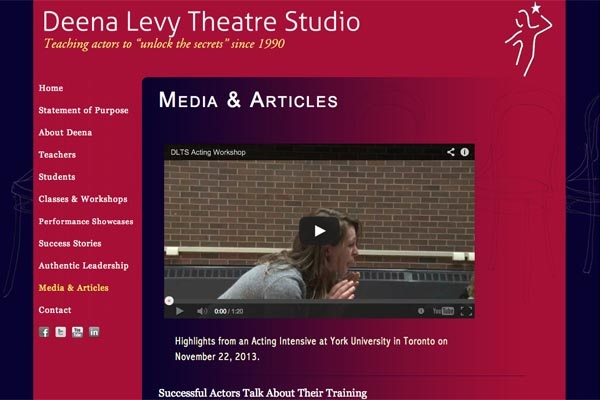 web design for an acting school - media articles page