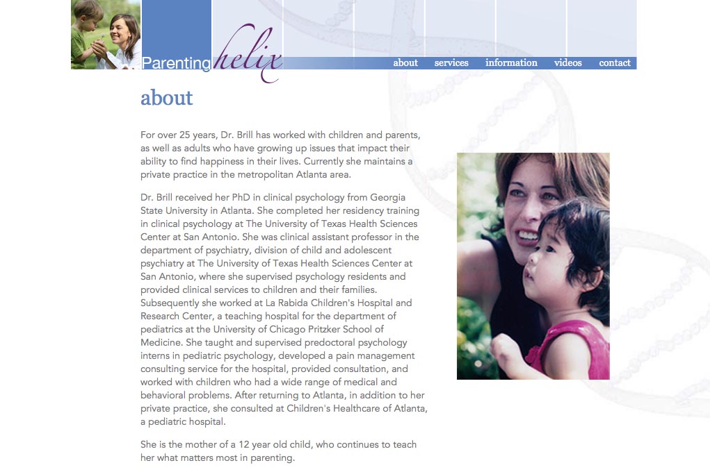 web design for a child psychologist and therapist - about page