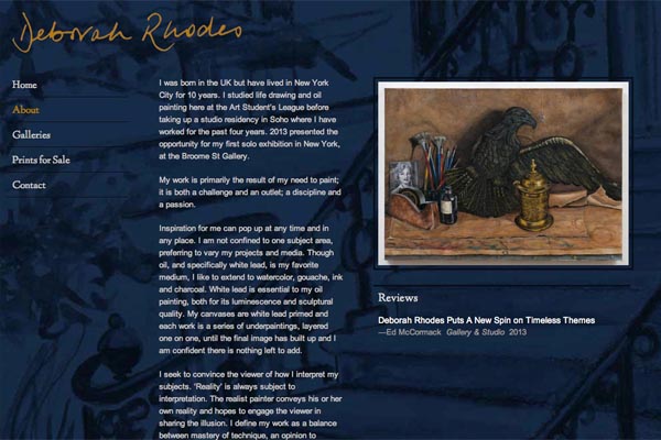 web design for an artist - about page