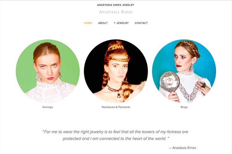web design for a jewelry designer home page footer