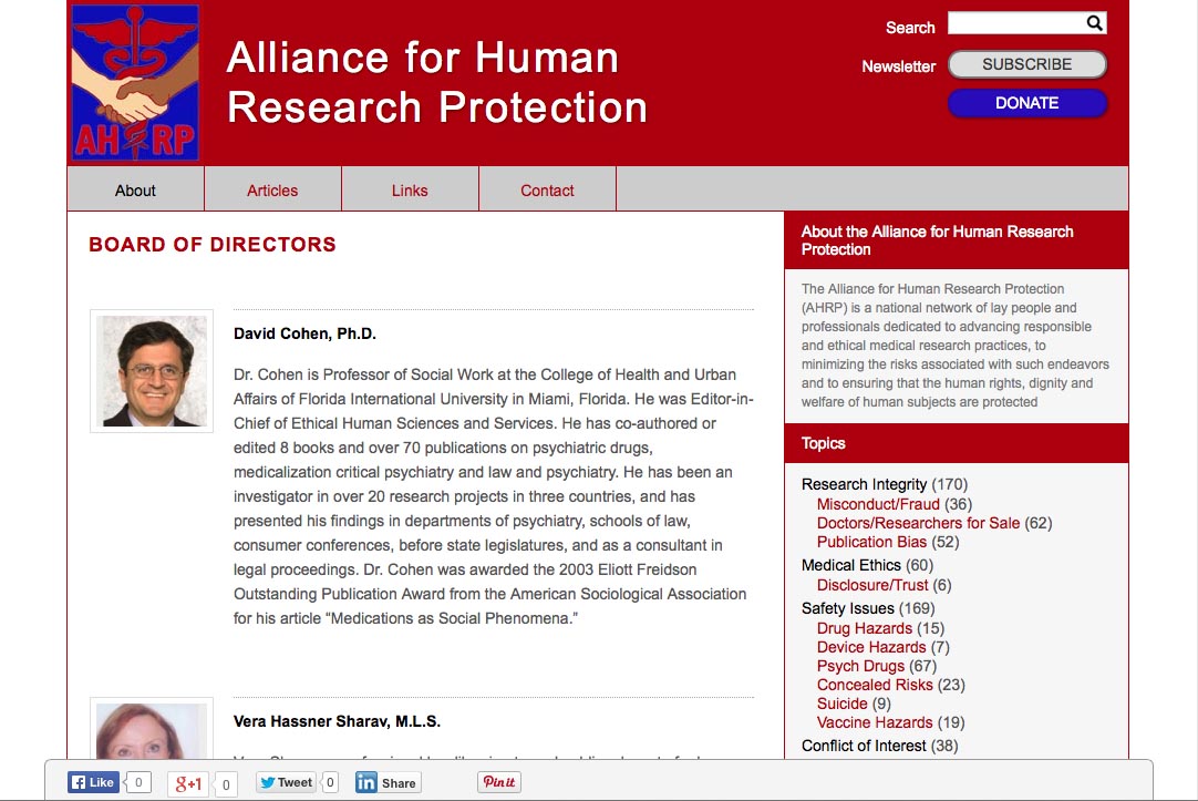 web design for a new york non-profit organization - about the board page