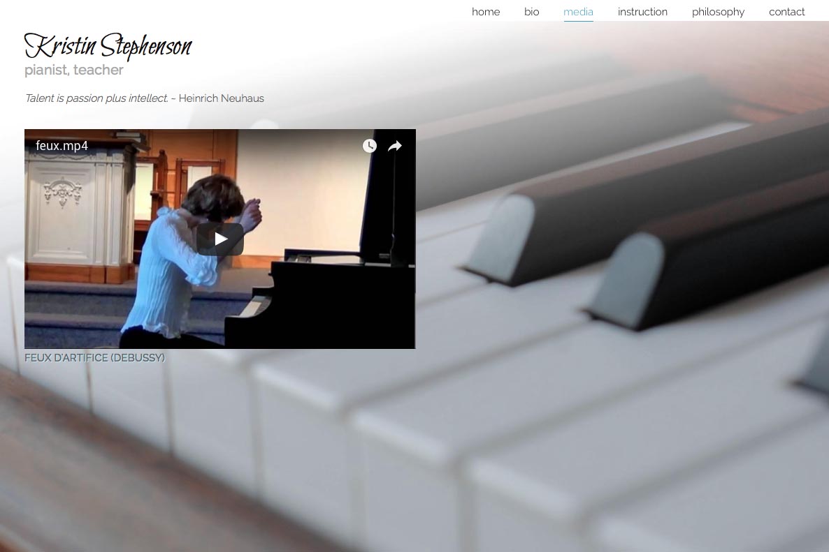 web design for a classical pianist and piano teacher - media page