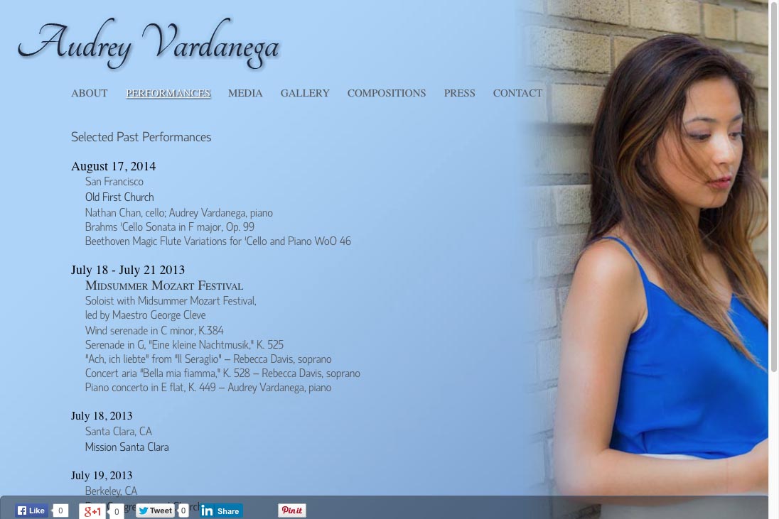 web design for a young concert pianist - performances page