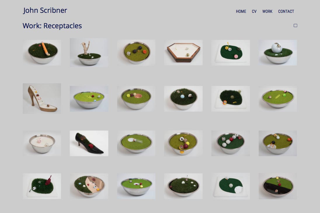 web design for an assemblage artist - works index page