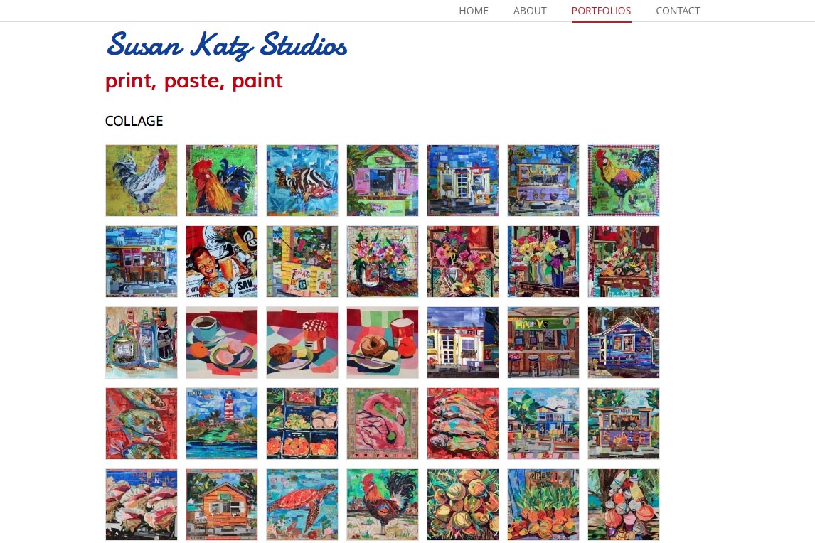 web design for a collage and mixed media artist - collages index page