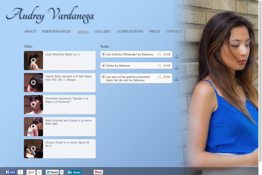 web design for a young concert pianist - media page