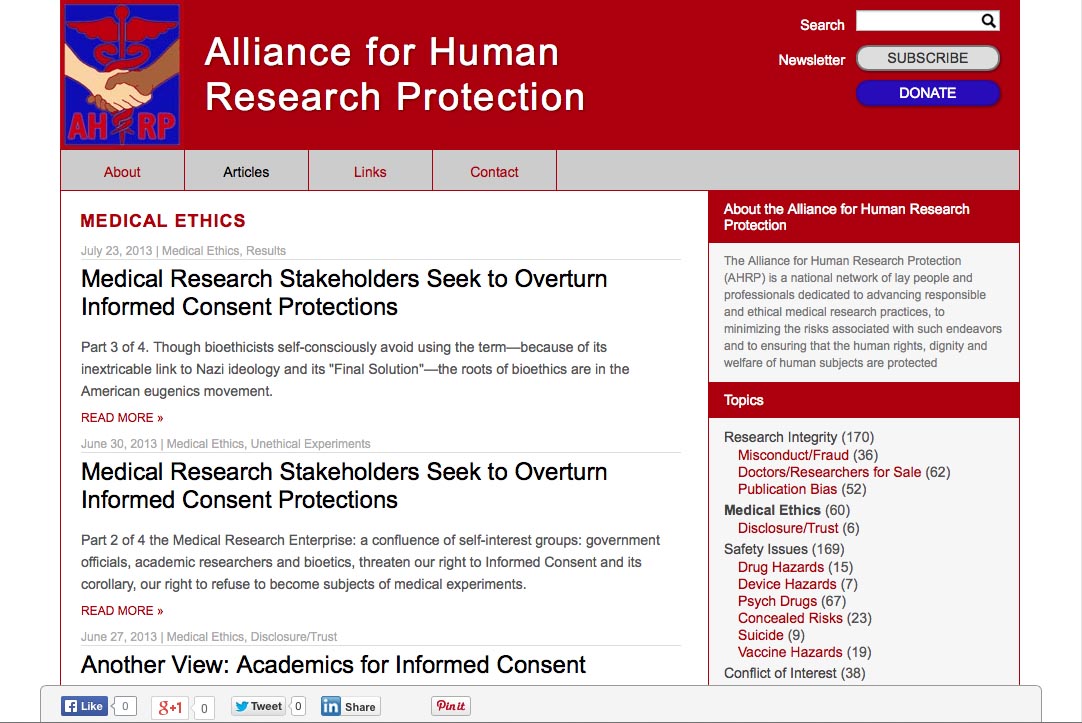 web design for a new york non-profit organization - articles landing page