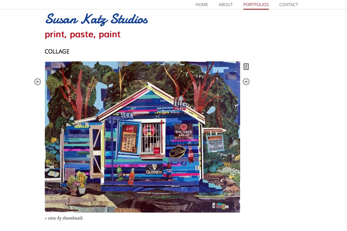 web design for a collage and mixed media artist - single artwork page