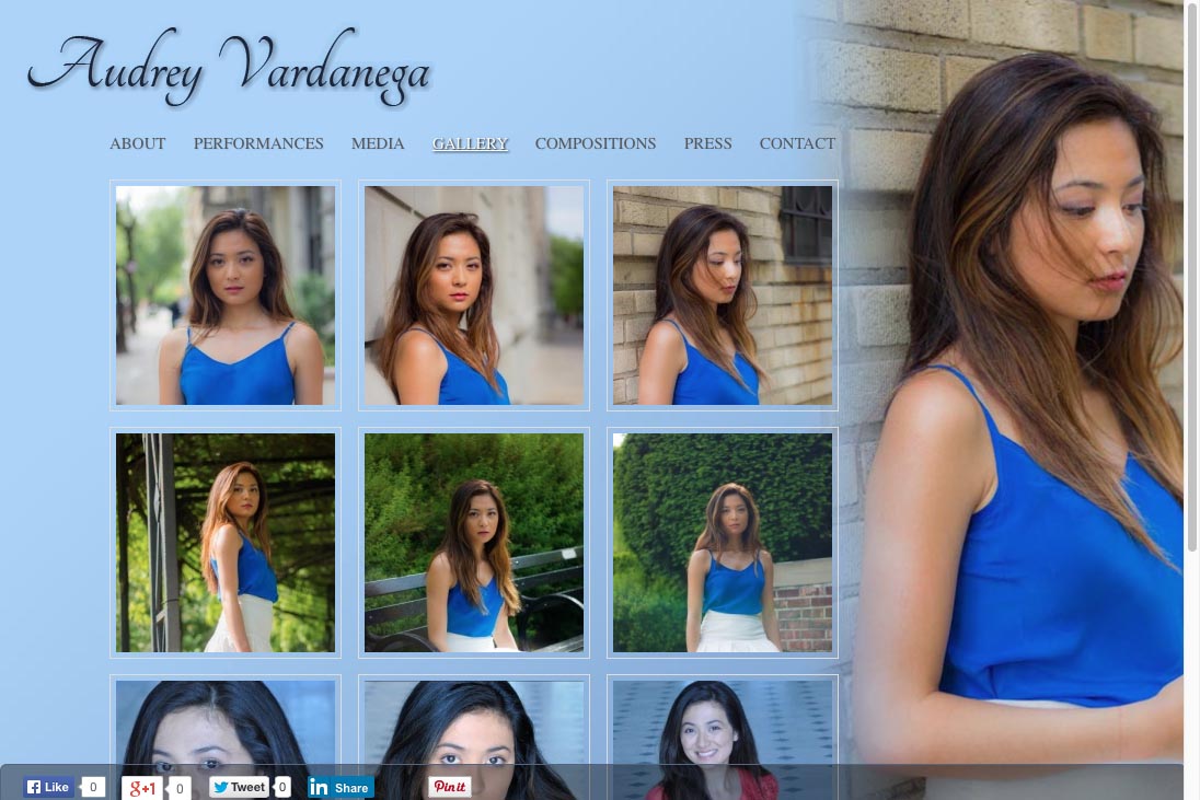 web design for a young concert pianist - gallery index page