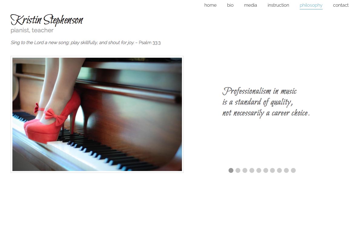 web design for a classical pianist and piano teacher - philosophy page