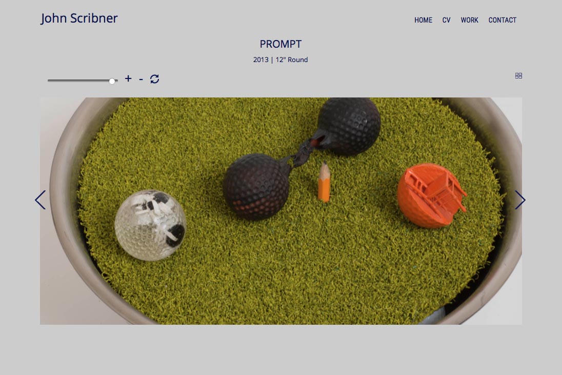 web design for an assemblage artist - single artwork enlargement page