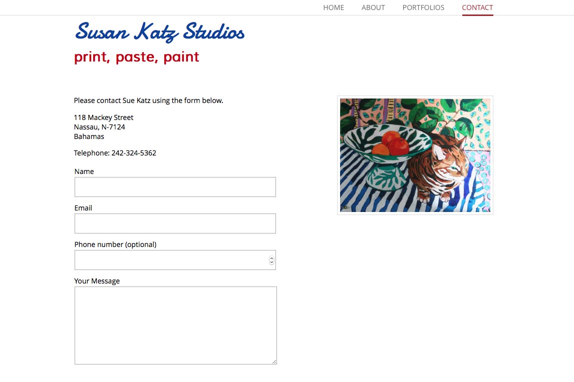 web design for a collage and mixed media artist - contact page