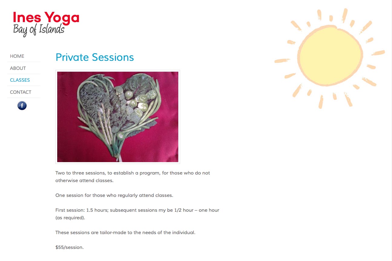 simple web design for a yoga teacher - private sessions page