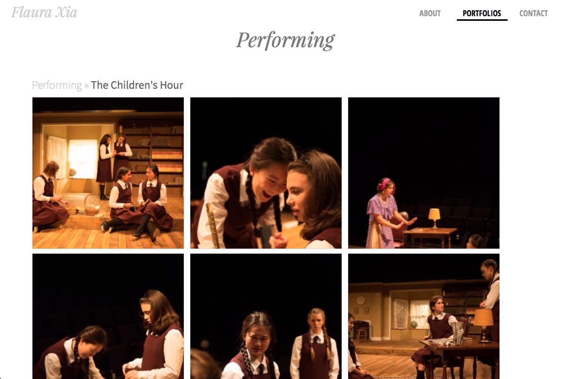 web design for an artist, writer, composer and actor - performance sub-section index page
