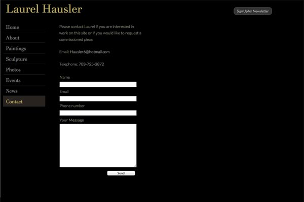 web design for a Maryland artist - contact page