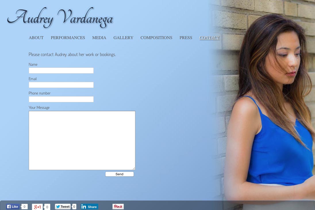 web design for a young concert pianist - contact page