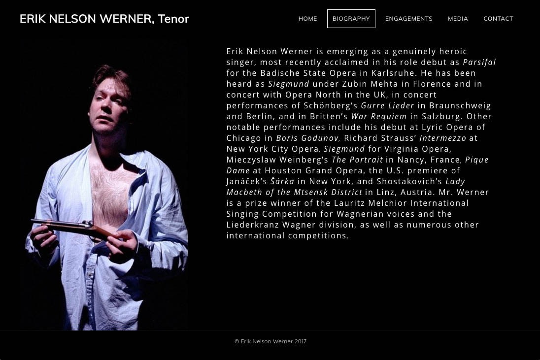 customization of a weebly site for an opera singer - biography page