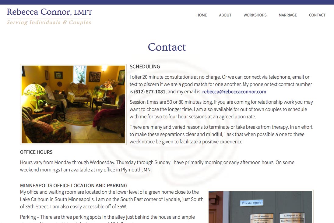 web design for a therapist - contact page