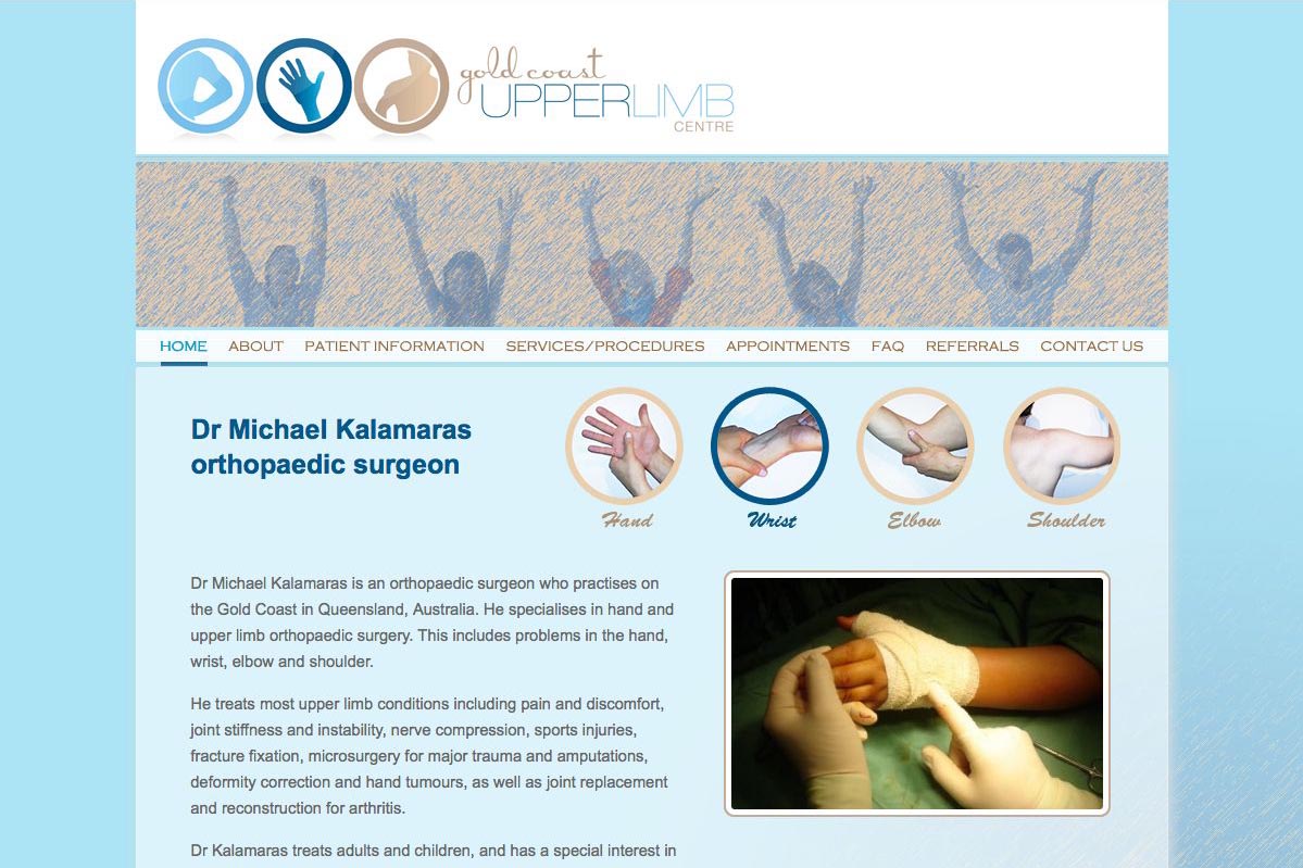 web design for orthopaedic surgeon for shoulders, elbows and wrists
