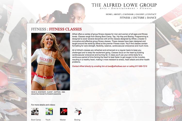 web design for a dancer, fitness coach and choreographer - fitness page