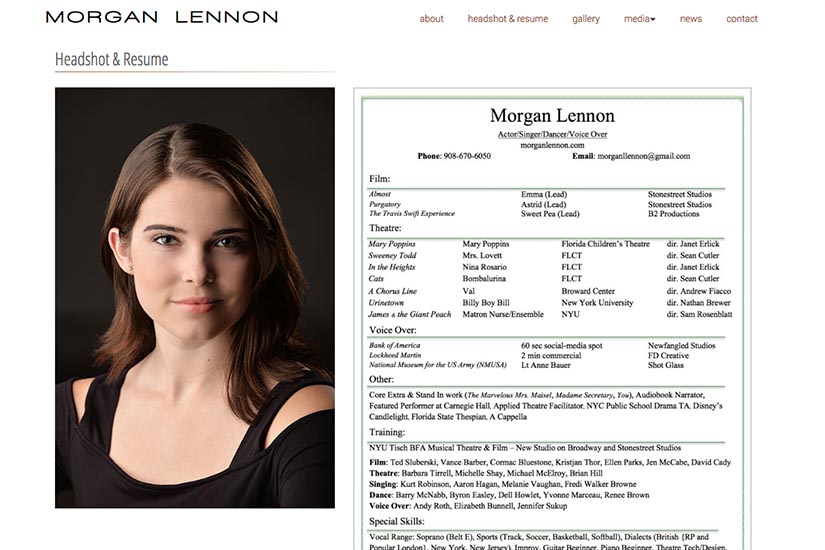 web design for a New York actor - headshot & resume page