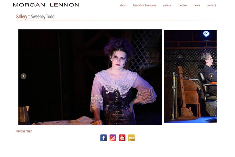 web design for a New York actor - gallery single production page
