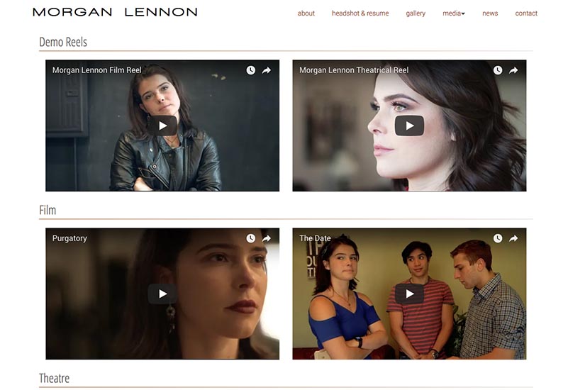 web design for a New York actor - media page