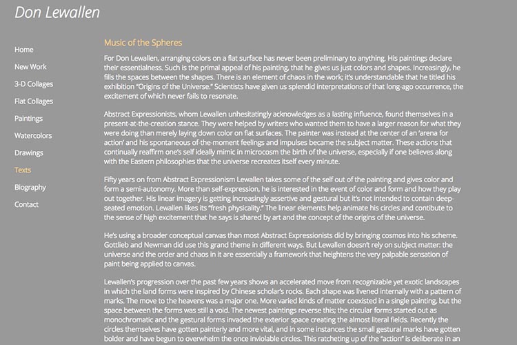 web design for an American abstract artist - reviews page
