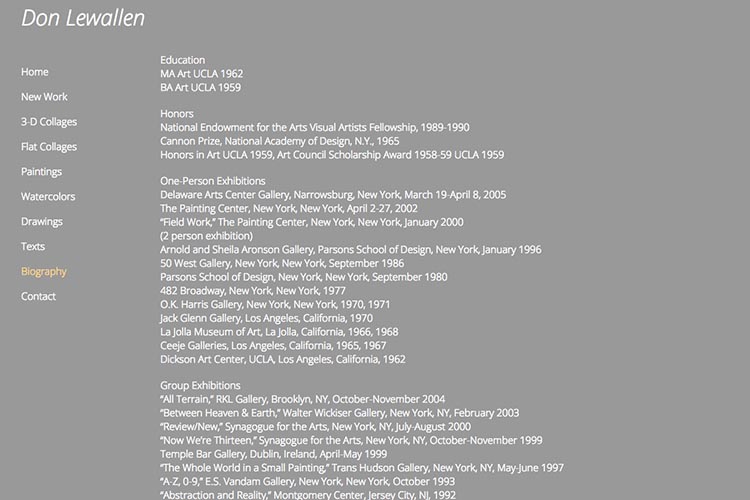 web design for an American abstract artist - bio page