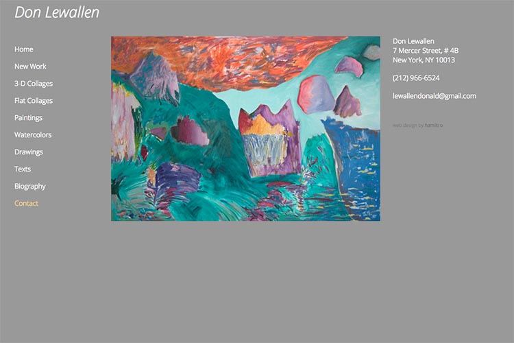 web design for an American abstract artist - contact page