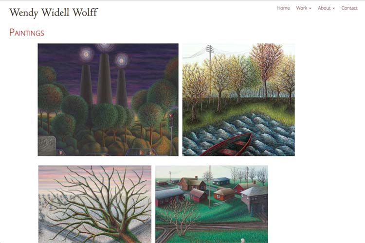 web design for an artist - artwork thumbnails page