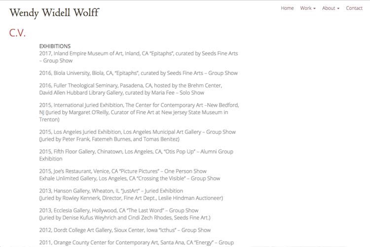 web design for an artist - bio page