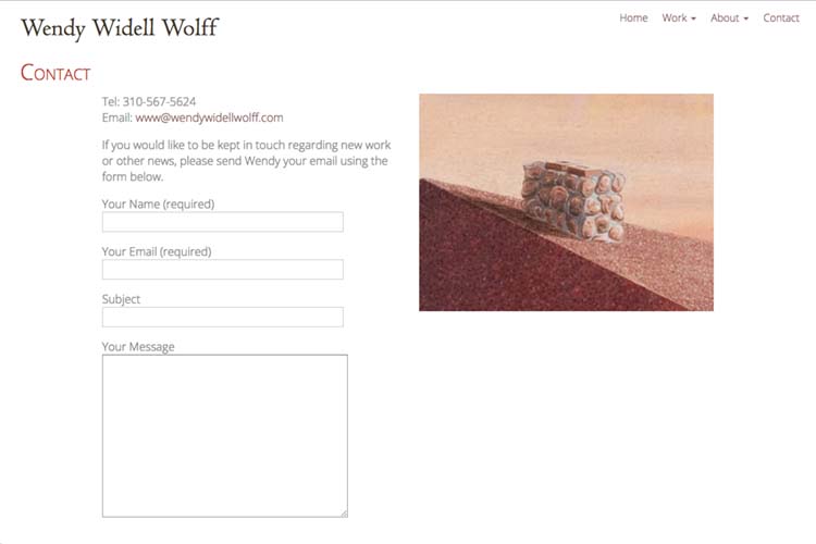 web design for an artist - contact page