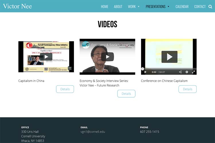 web design for an author, professor and speaker - video page