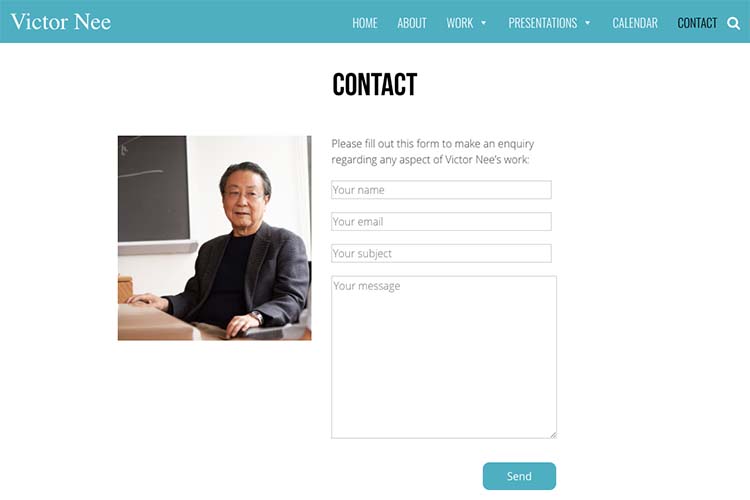 web design for an author, professor and speaker - contact page