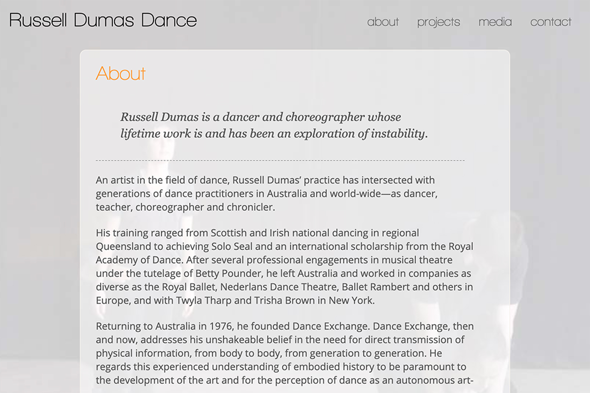 website design for dancer russell dumas