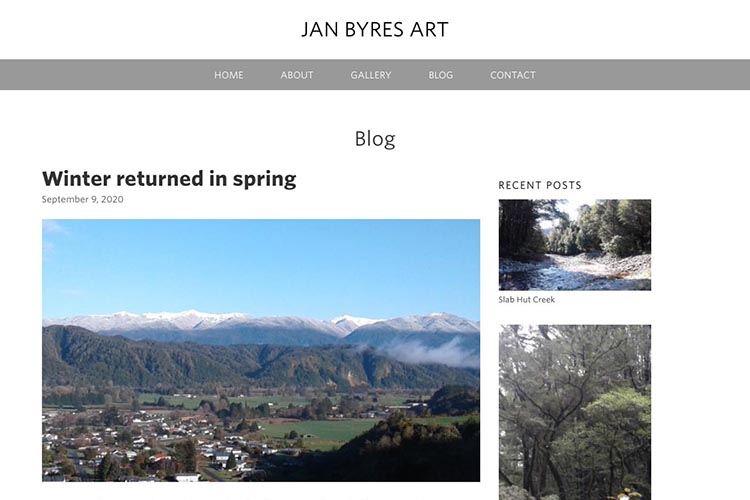 web design for an artist - blog post page